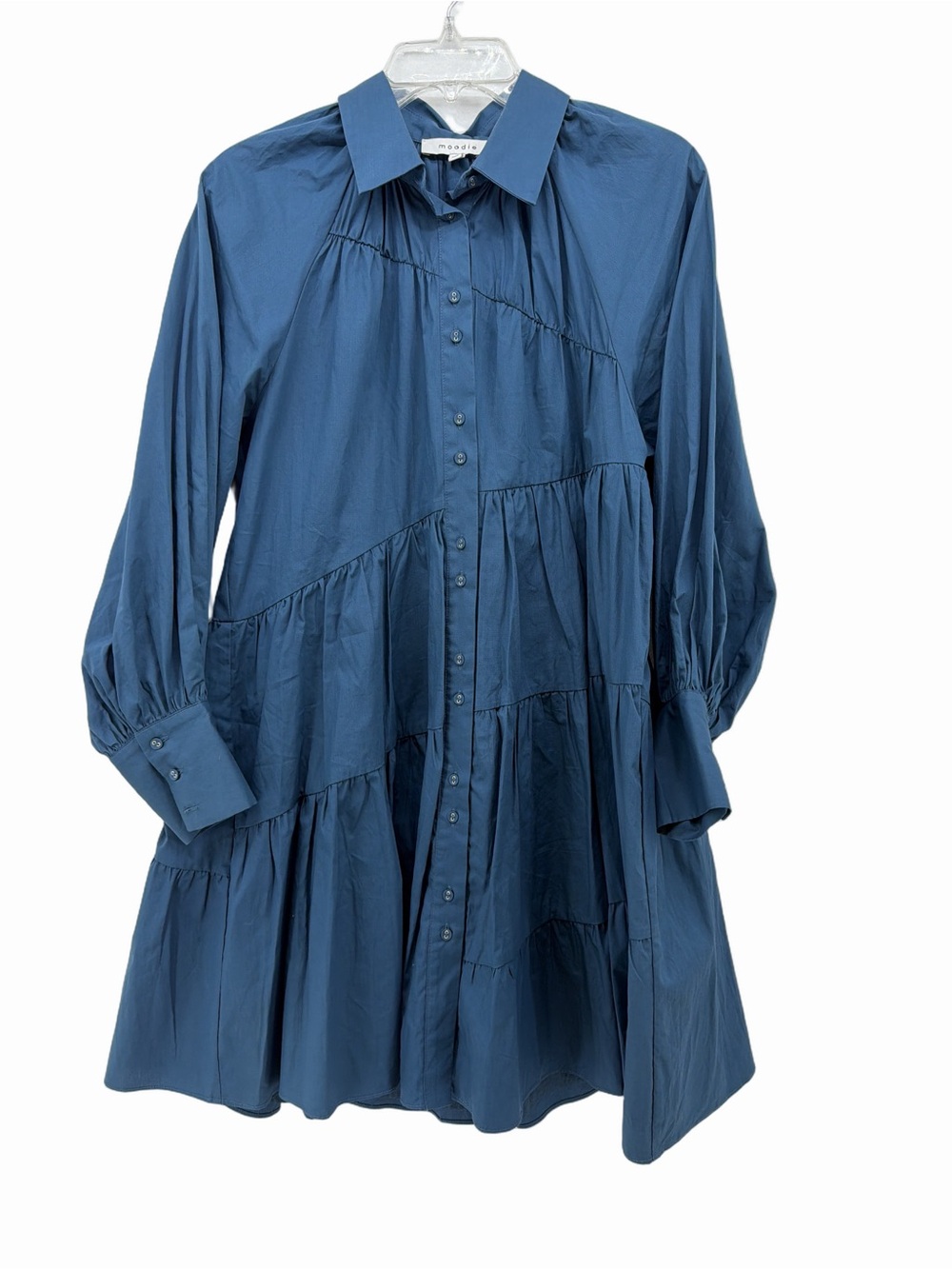 moodie Blue Tiered Midi Shirt Dress